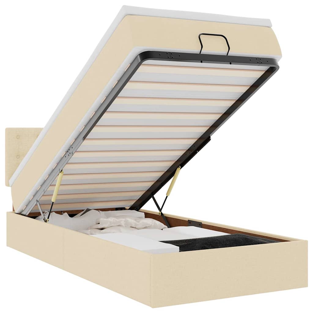 Lit ottoman avec matelas crème 100x200 cm tissu - XIOS