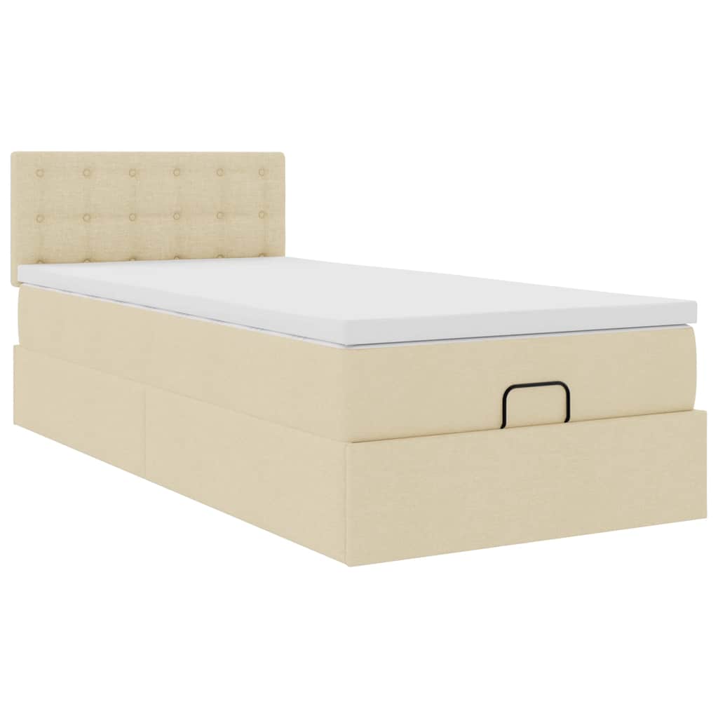 Lit ottoman avec matelas crème 100x200 cm tissu - XIOS
