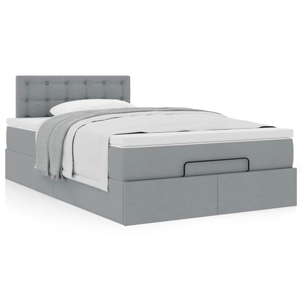 Lit ottoman avec matelas gris clair 120x190 cm tissu - XIOS