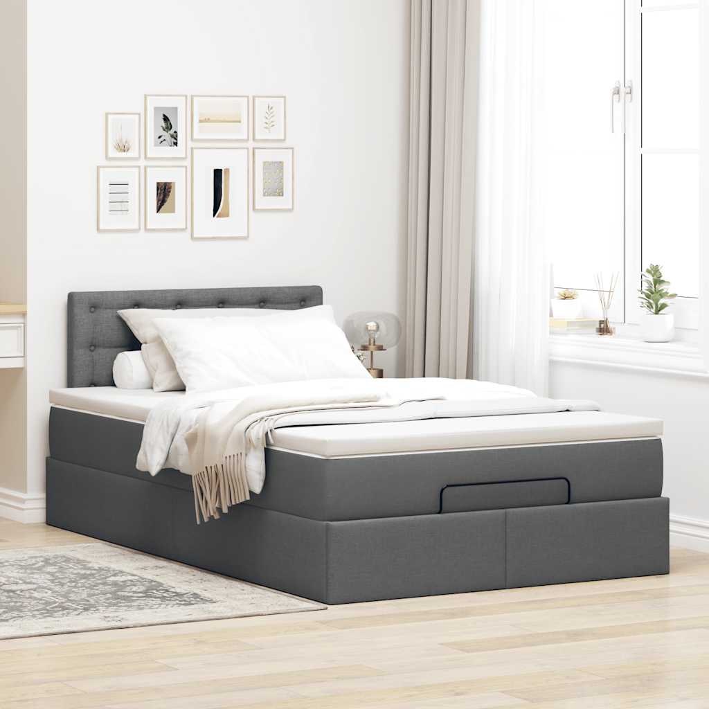 Lit ottoman avec matelas gris foncé 120x190 cm tissu - XIOS
