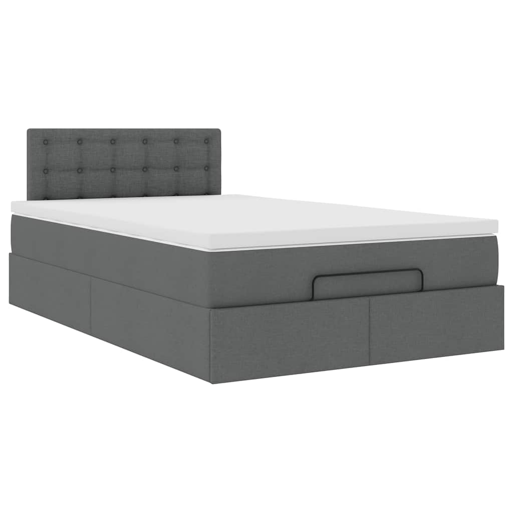 Lit ottoman avec matelas gris foncé 120x190 cm tissu - XIOS