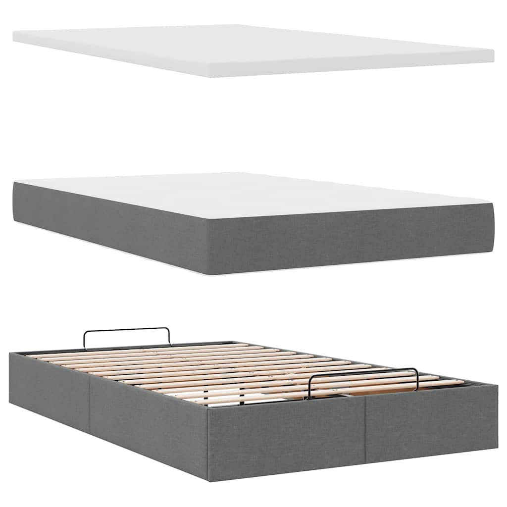Lit ottoman avec matelas gris foncé 120x190 cm tissu - XIOS