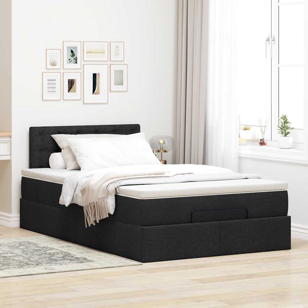 Lit ottoman avec matelas noir 120x190 cm tissu - XIOS