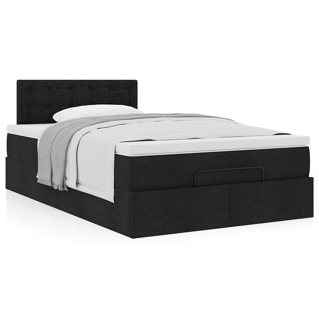 Lit ottoman avec matelas noir 120x190 cm tissu - XIOS