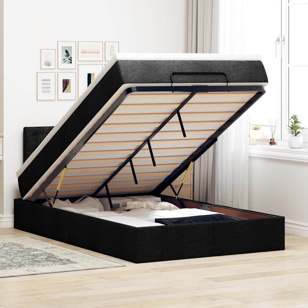 Lit ottoman avec matelas noir 120x190 cm tissu