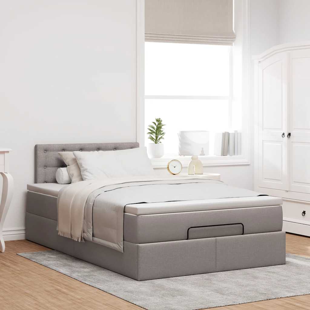 Cadre de lit ottoman avec matelas taupe 120x190 cm tissu - XIOS