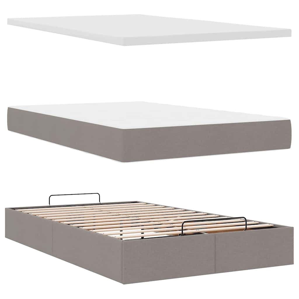 Cadre de lit ottoman avec matelas taupe 120x190 cm tissu - XIOS