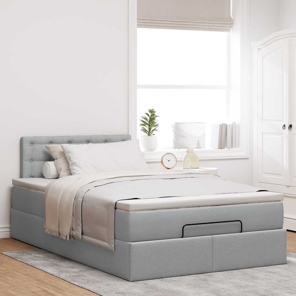 Lit ottoman avec matelas gris clair 120x200 cm tissu