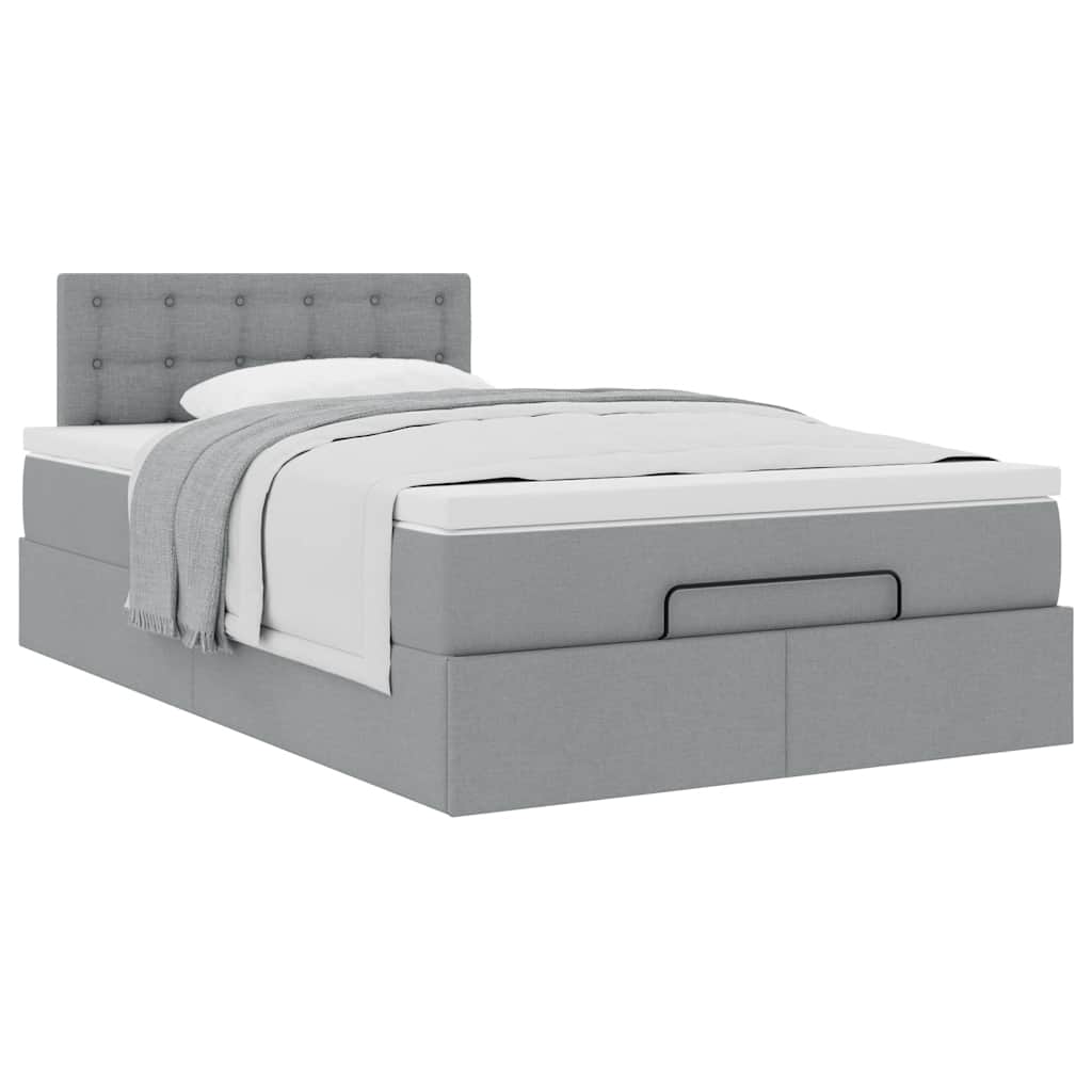 Lit ottoman avec matelas gris clair 120x200 cm tissu