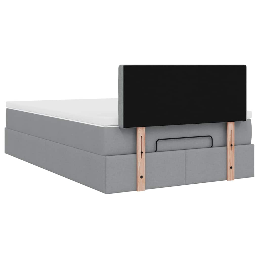 Lit ottoman avec matelas gris clair 120x200 cm tissu