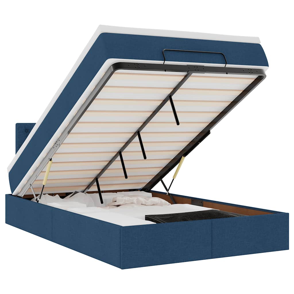 Lit ottoman avec matelas bleu 120x200 cm tissu
