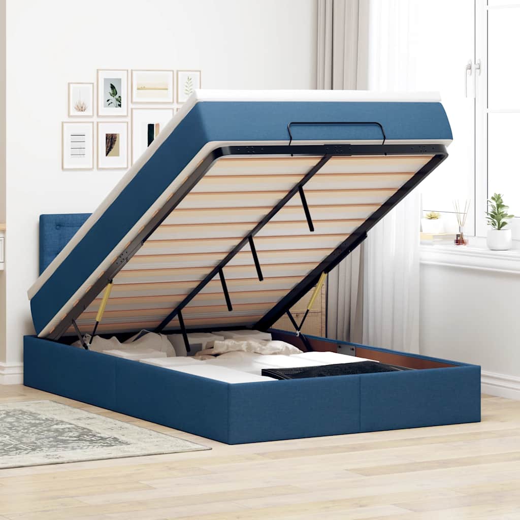 Lit ottoman avec matelas bleu 120x200 cm tissu - XIOS
