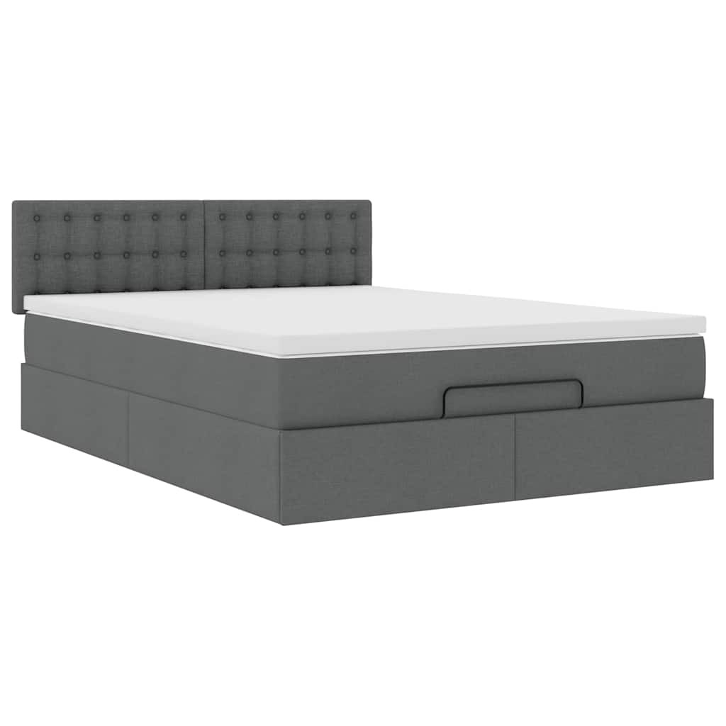 Lit ottoman avec matelas gris foncé 140x190 cm tissu - XIOS