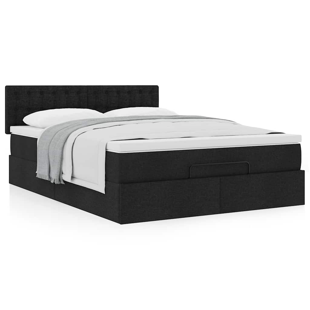 Lit ottoman avec matelas noir 140x190 cm tissu - XIOS