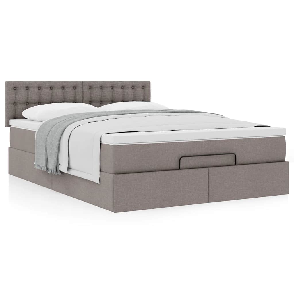 Lit ottoman avec matelas taupe 140x190 cm tissu - XIOS