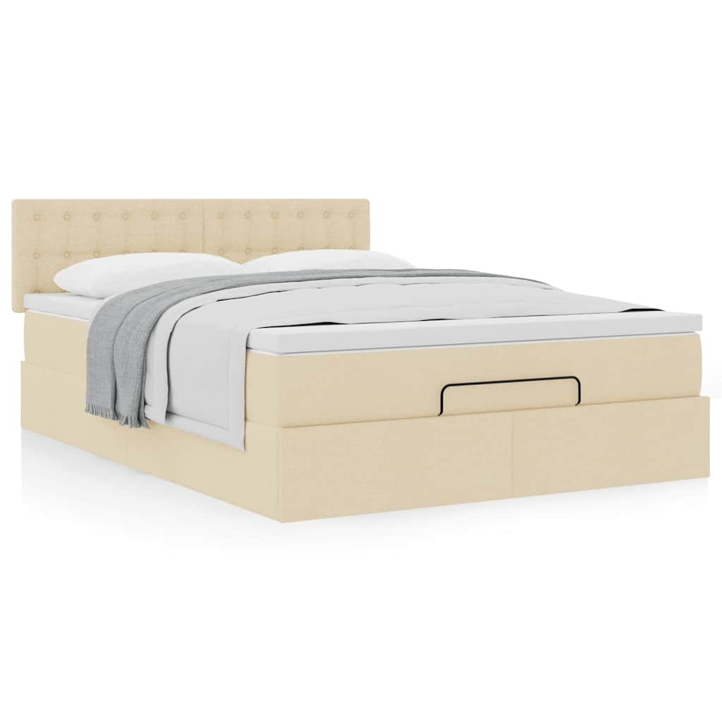 Lit ottoman avec matelas crème 140x190 cm tissu - XIOS