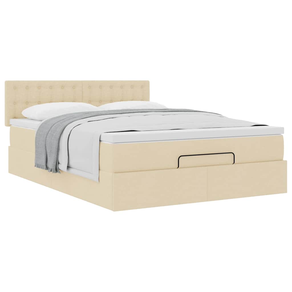 Lit ottoman avec matelas crème 140x190 cm tissu - XIOS