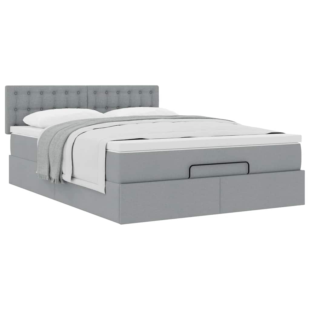 Cadre de lit ottoman et matelas gris clair 140x200 cm tissu - XIOS