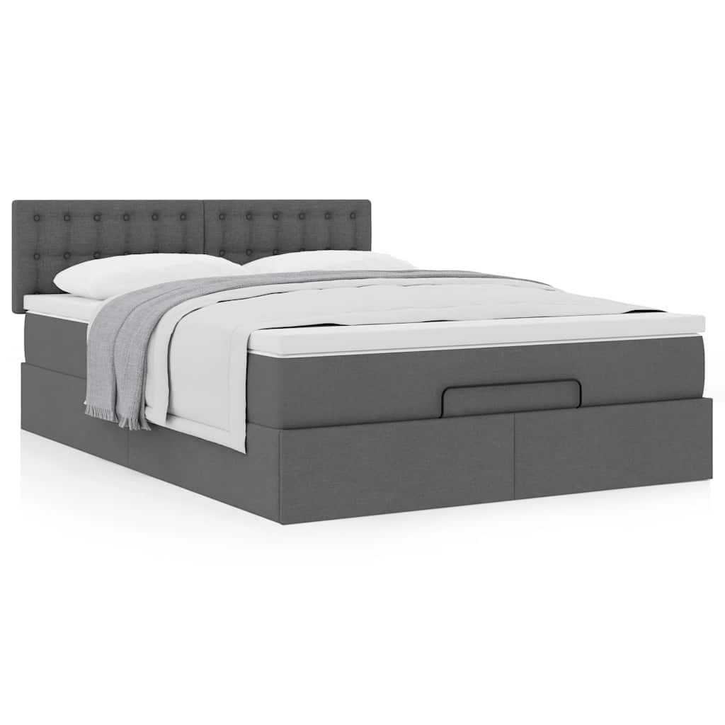 Lit ottoman avec matelas gris foncé 140x200 cm tissu