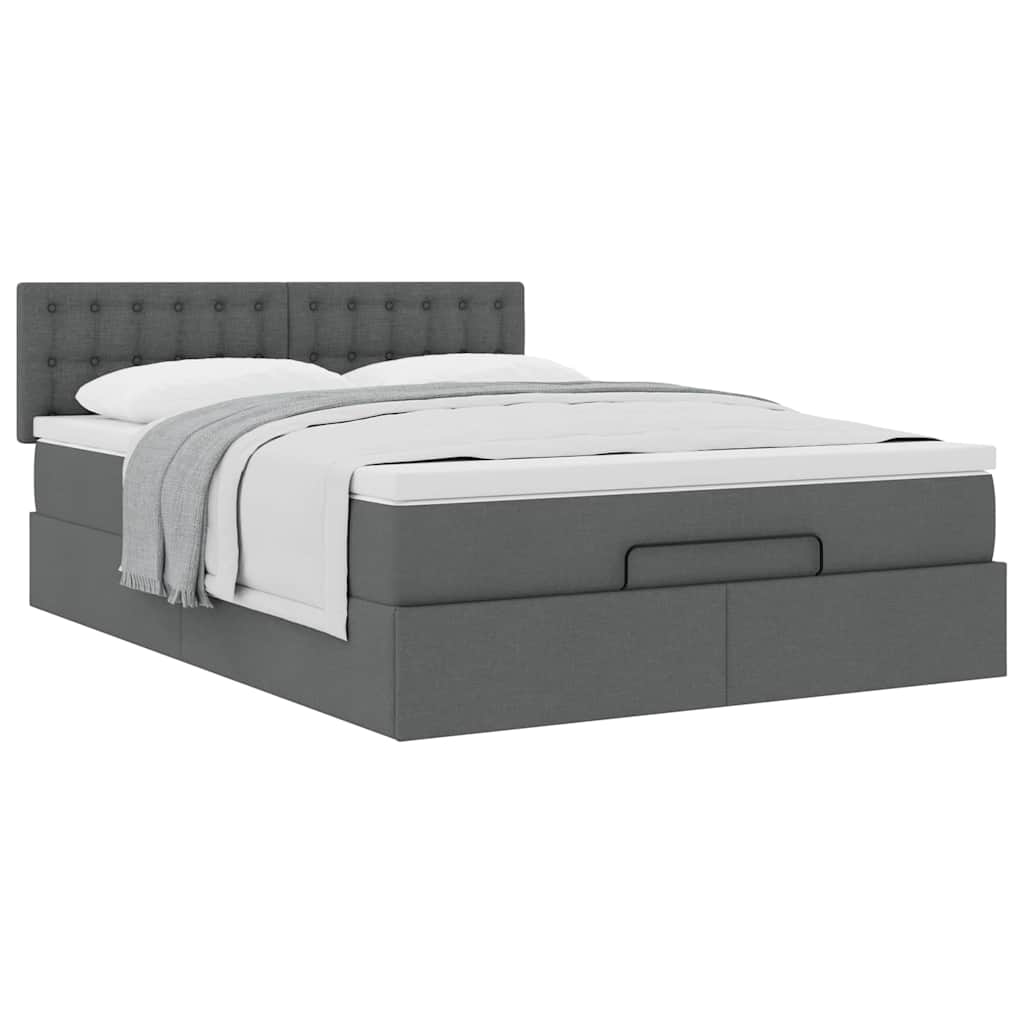 Lit ottoman avec matelas gris foncé 140x200 cm tissu