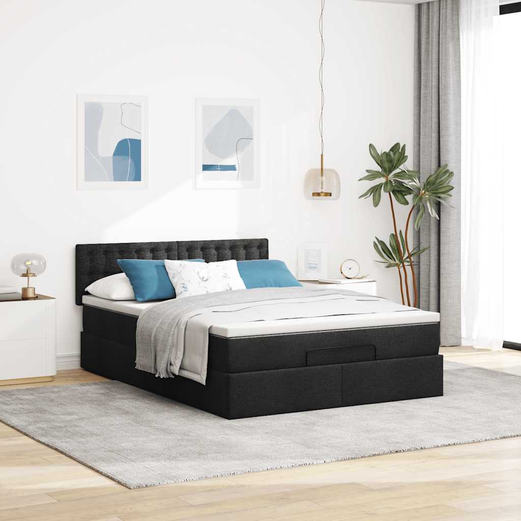 Lit ottoman avec matelas noir 140x200 cm tissu - XIOS