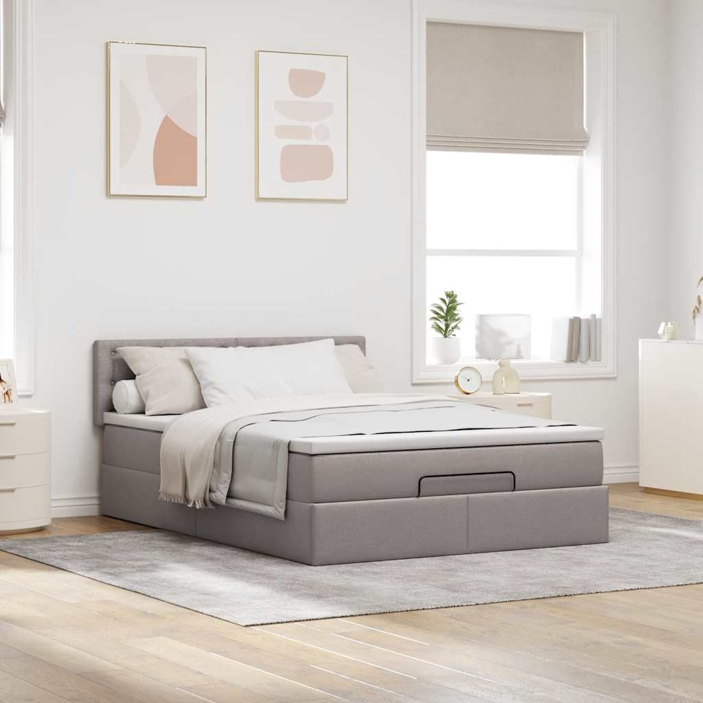 Lit ottoman avec matelas taupe 140x200 cm tissu - XIOS