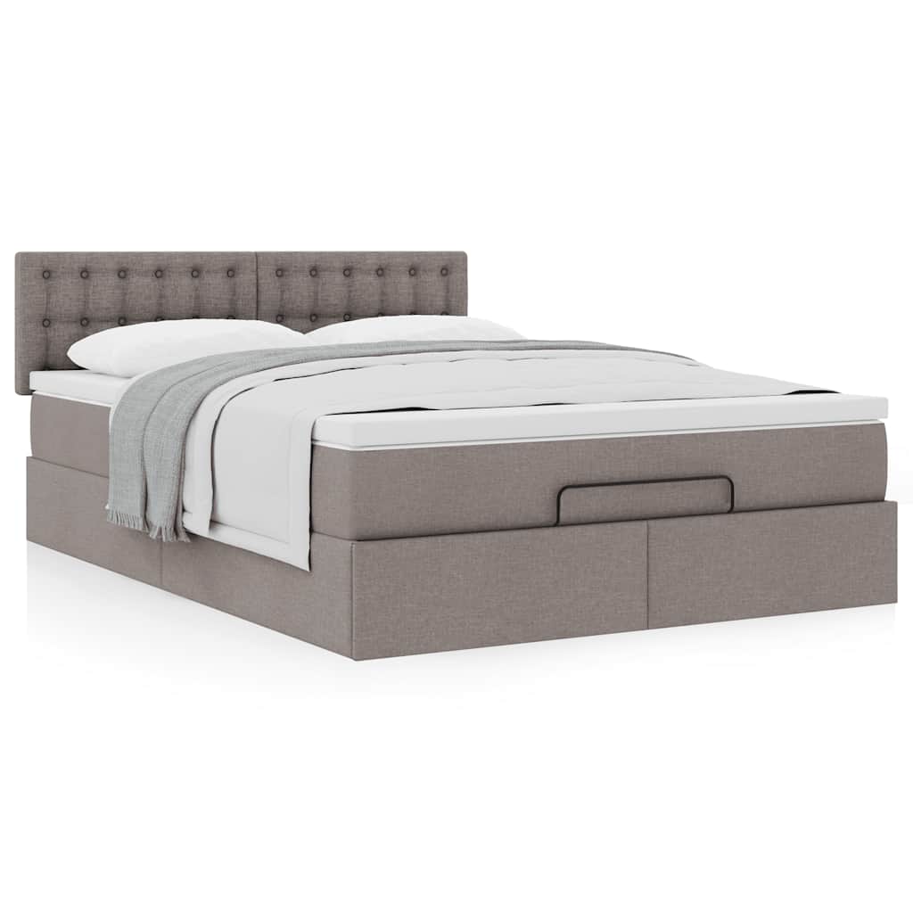 Lit ottoman avec matelas taupe 140x200 cm tissu - XIOS