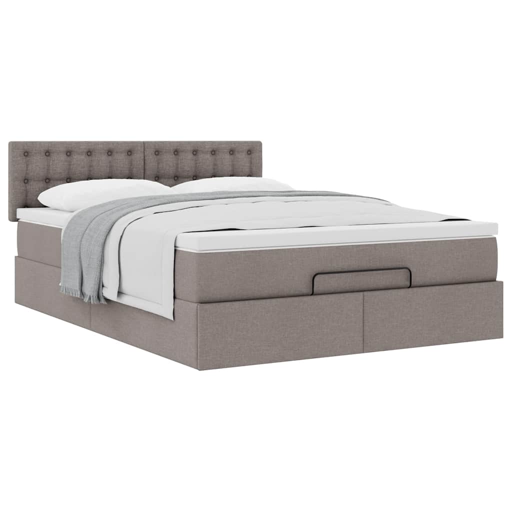 Lit ottoman avec matelas taupe 140x200 cm tissu - XIOS
