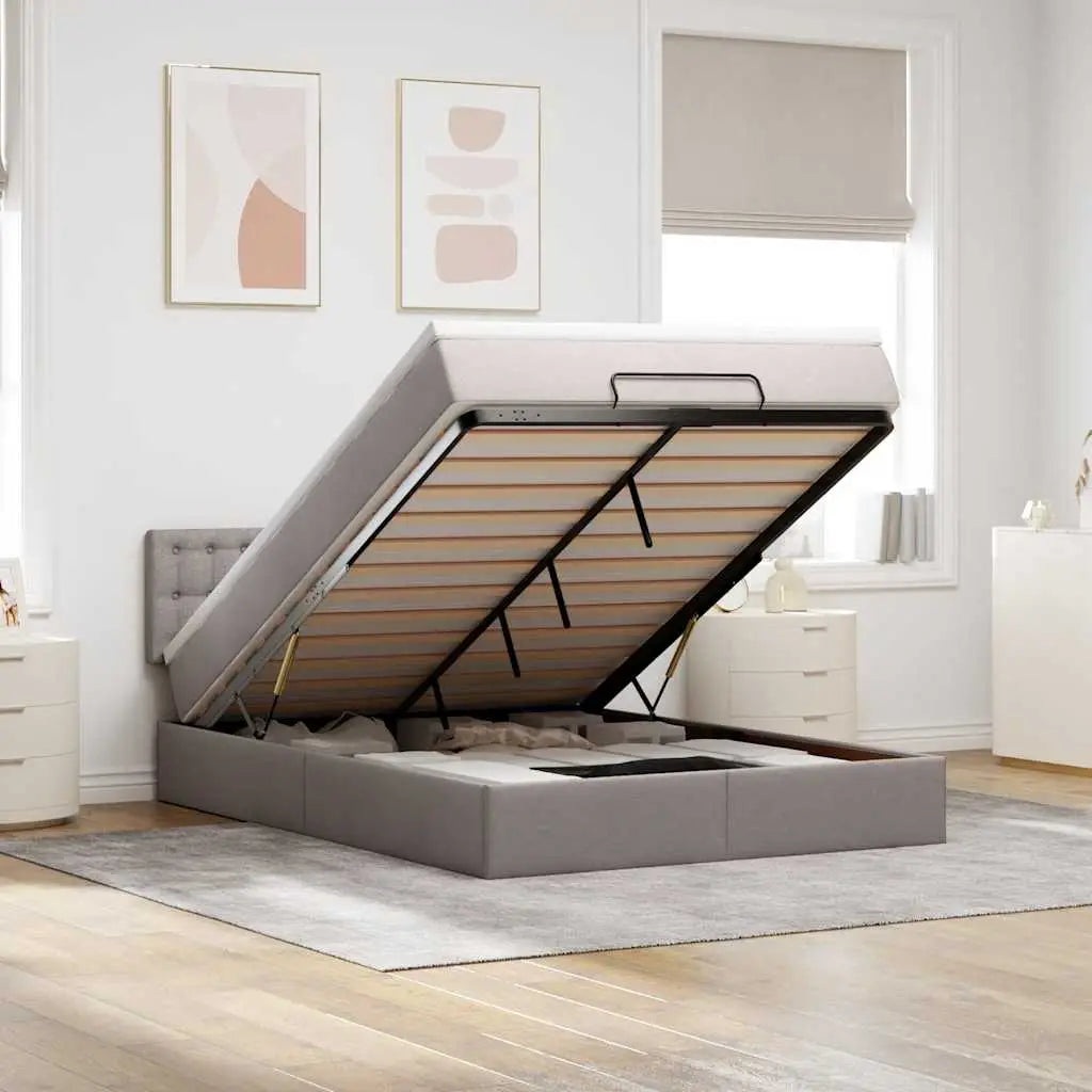 Lit ottoman avec matelas taupe 140x200 cm tissu - XIOS