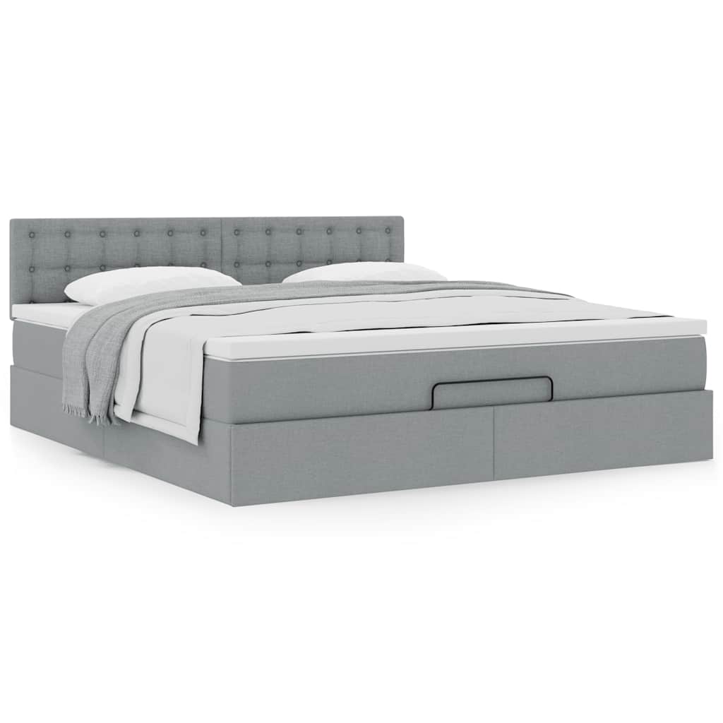 Lit ottoman avec matelas gris clair 160x200 cm tissu - XIOS