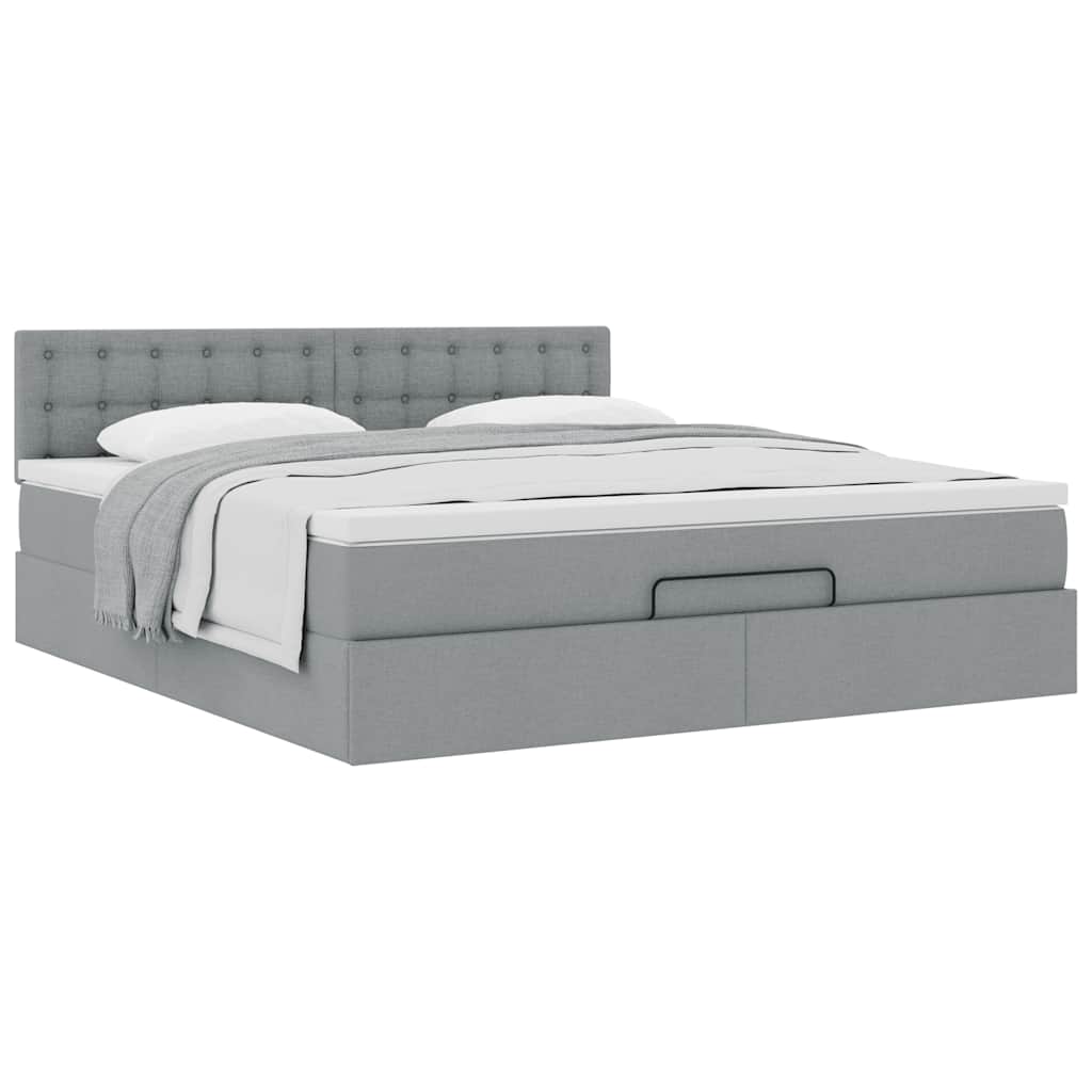 Lit ottoman avec matelas gris clair 160x200 cm tissu - XIOS