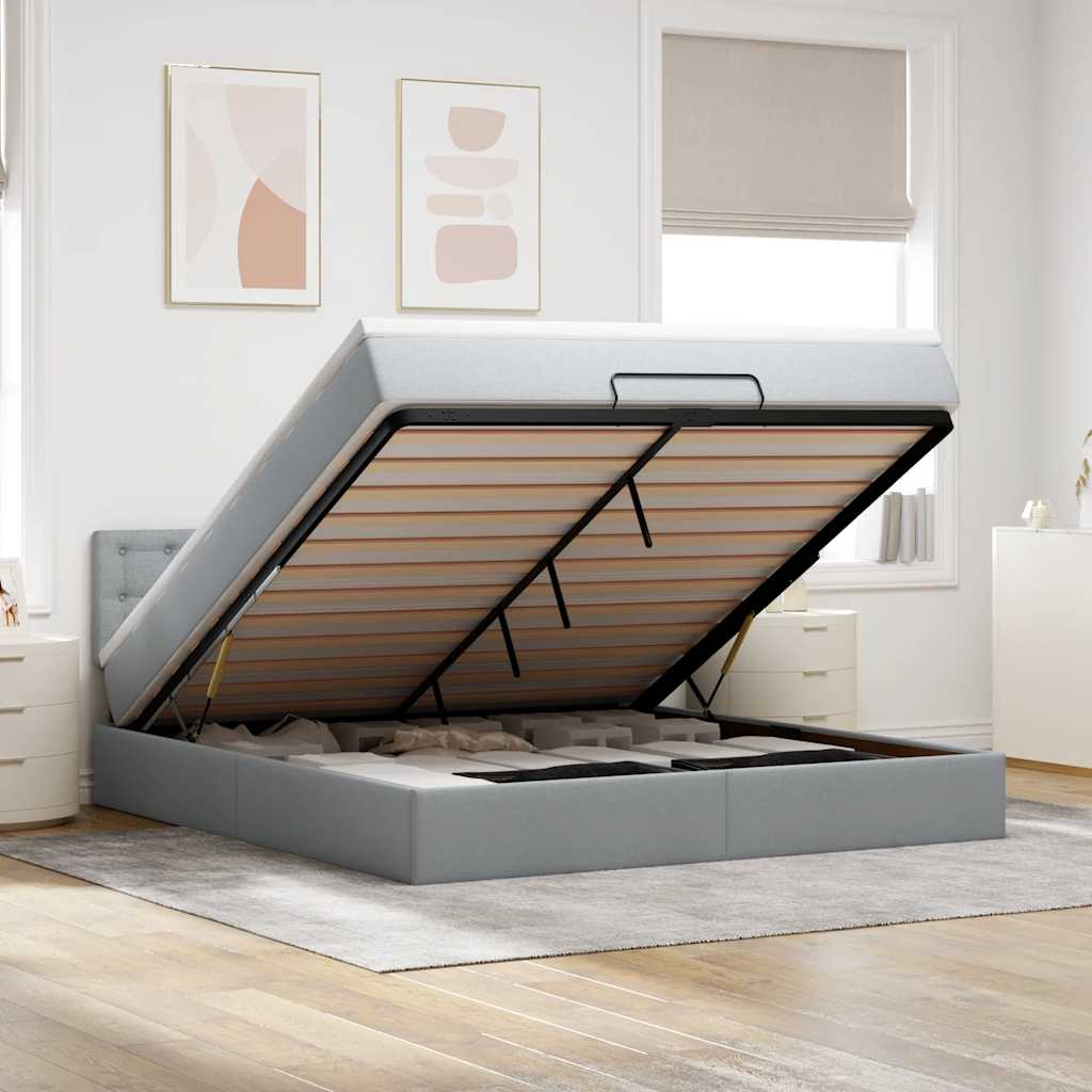 Lit ottoman avec matelas gris clair 160x200 cm tissu