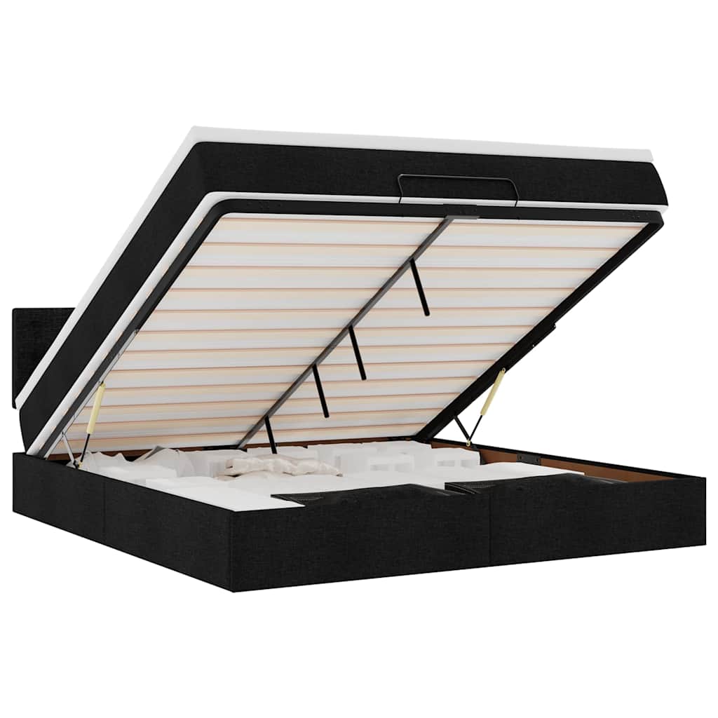 Cadre de lit ottoman avec matelas noir 160x200 cm tissu - XIOS