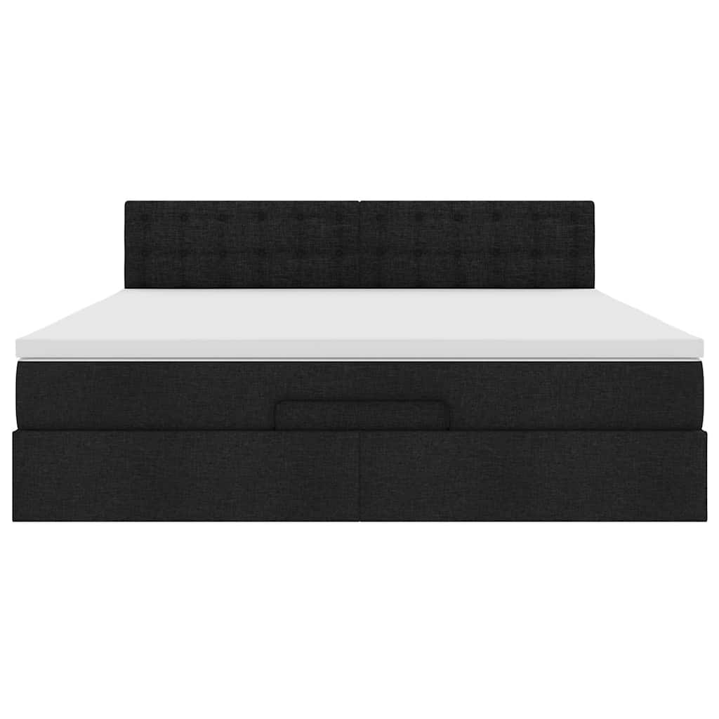 Cadre de lit ottoman avec matelas noir 160x200 cm tissu - XIOS