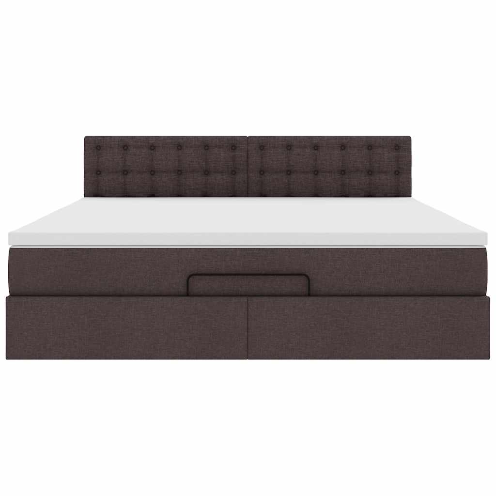 Cadre de lit ottoman avec matelas marron foncé 160x200 cm tissu - XIOS