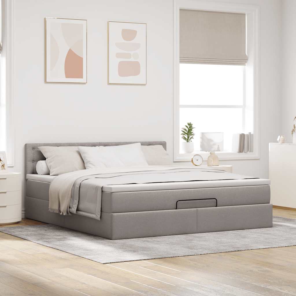 Cadre de lit ottoman avec matelas taupe 160x200 cm tissu - XIOS