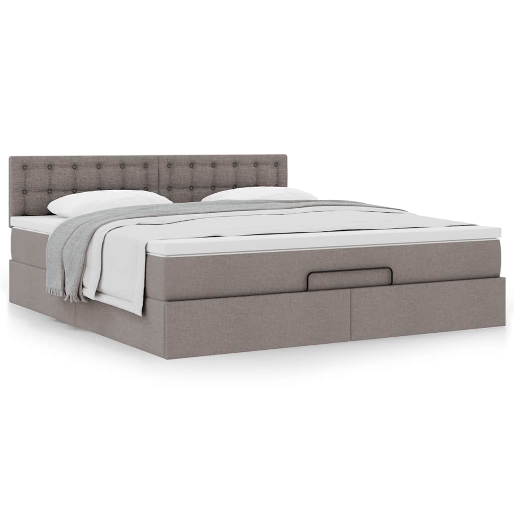 Cadre de lit ottoman avec matelas taupe 160x200 cm tissu - XIOS