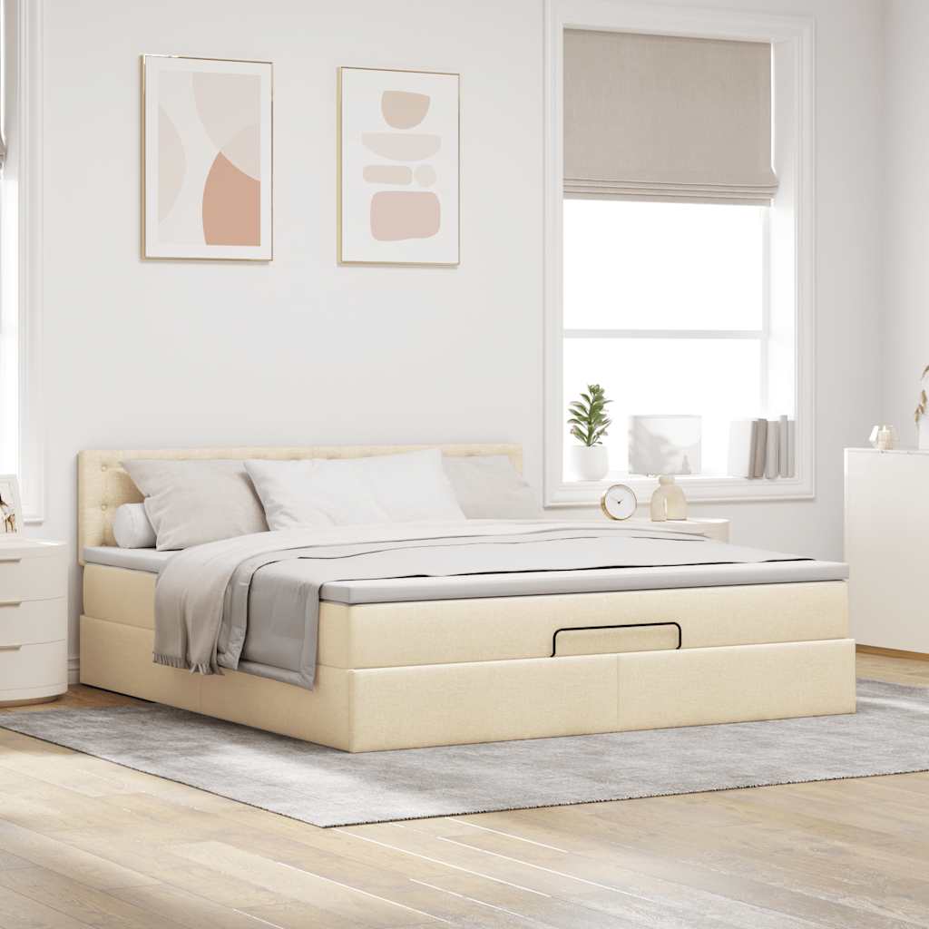Cadre de lit ottoman avec matelas crème 160x200 cm tissu - XIOS