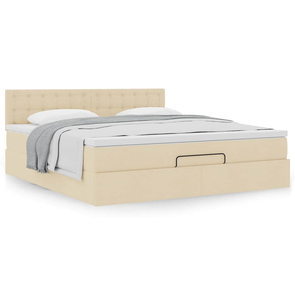 Cadre de lit ottoman avec matelas crème 160x200 cm tissu - XIOS