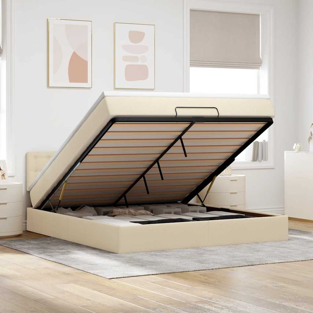 Cadre de lit ottoman avec matelas crème 160x200 cm tissu - XIOS