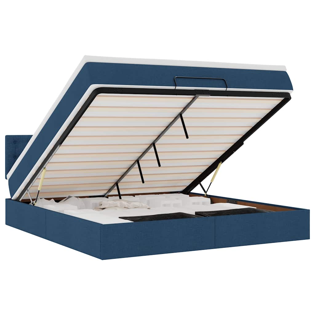 Cadre de lit ottoman avec matelas bleu 160x200 cm tissu