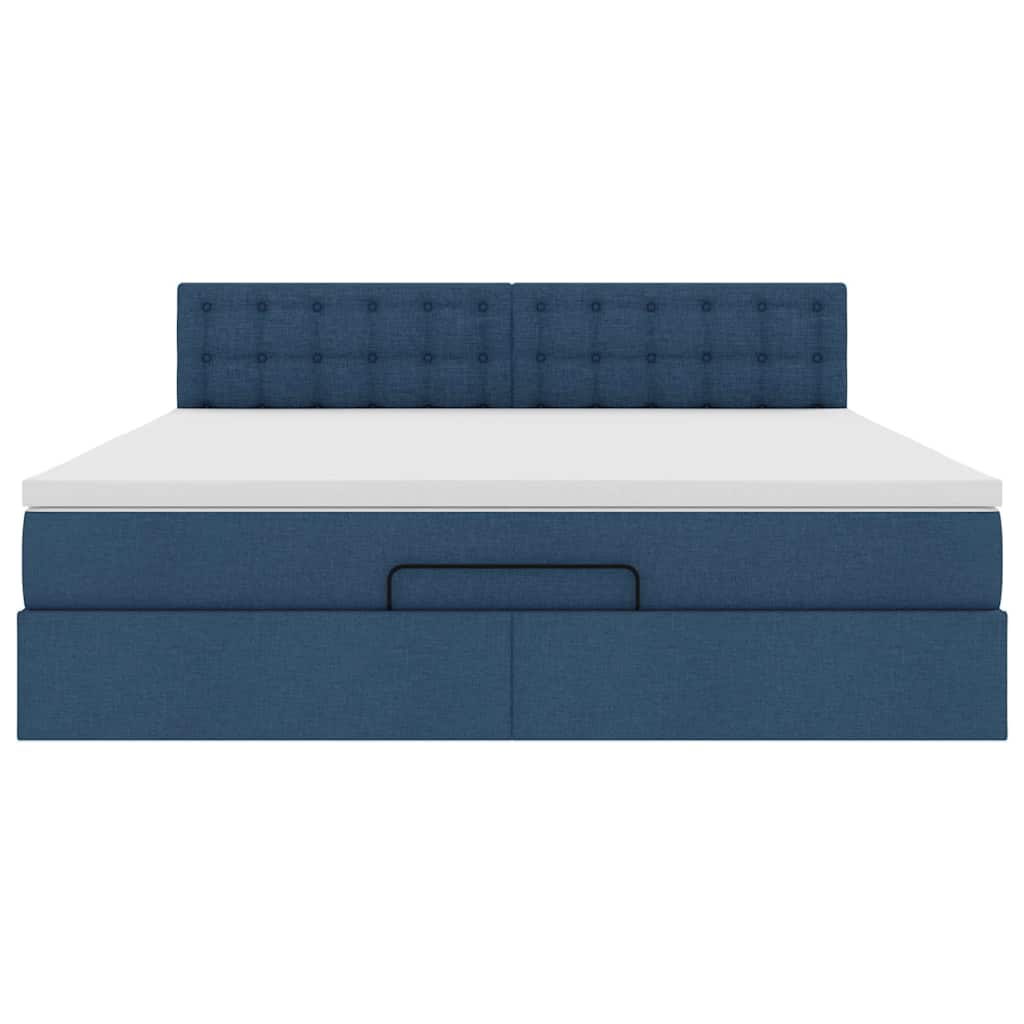 Cadre de lit ottoman avec matelas bleu 160x200 cm tissu