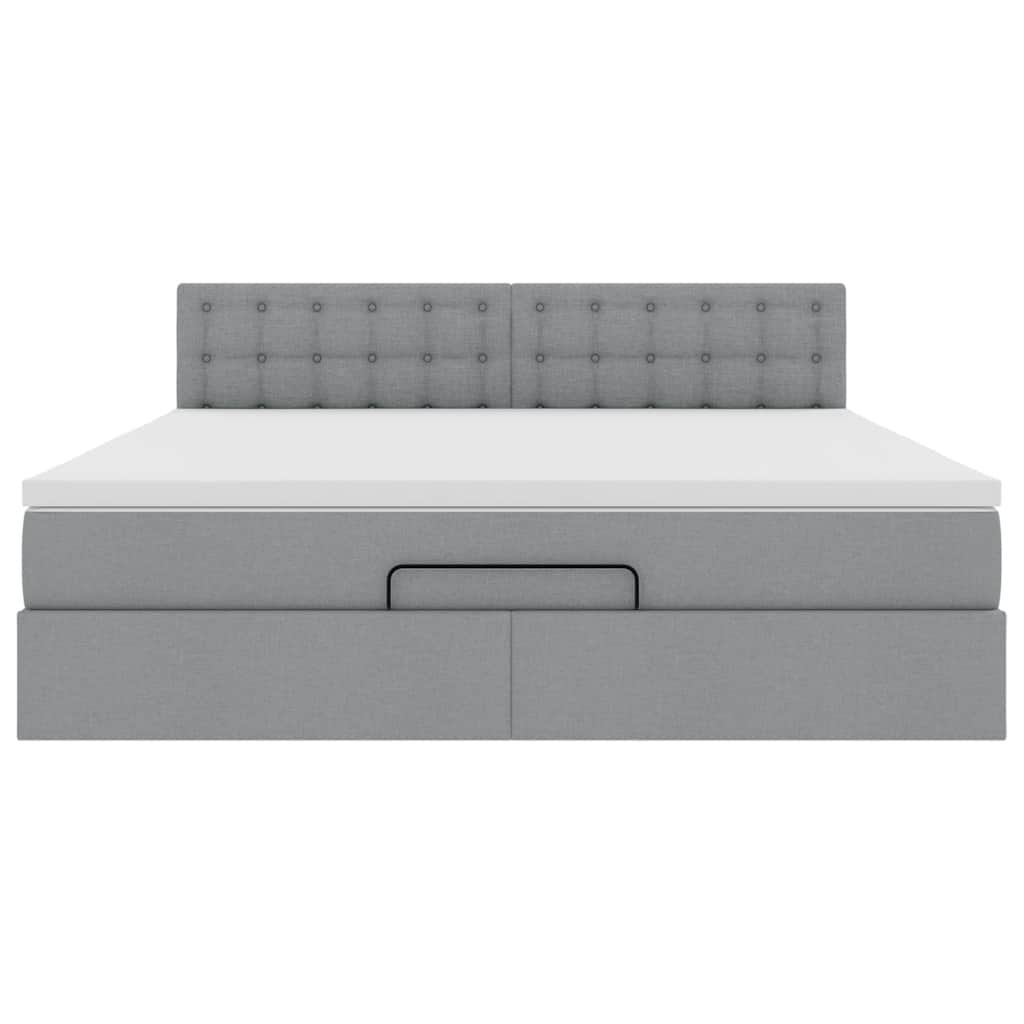 Cadre de lit ottoman et matelas gris clair 180x200 cm tissu - XIOS