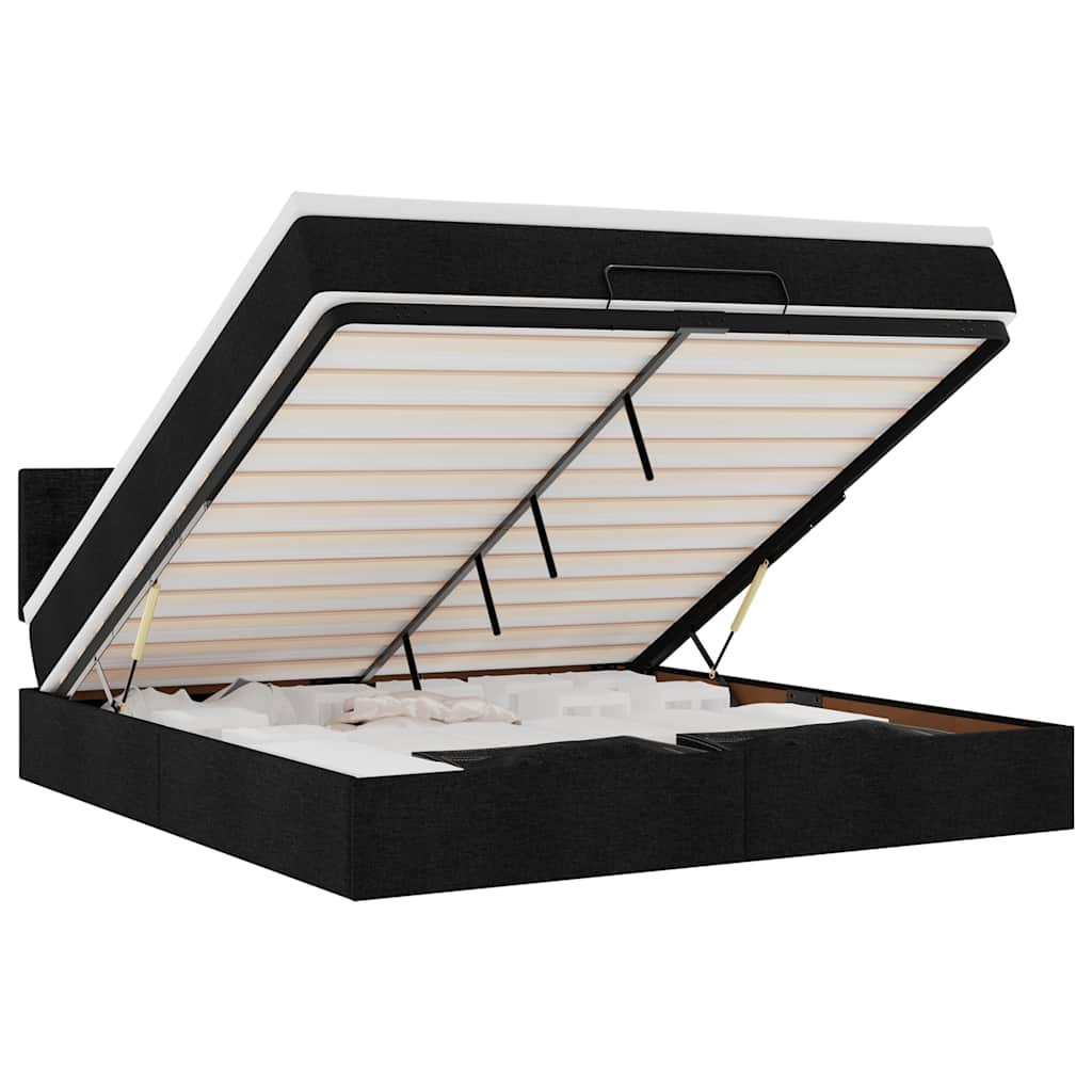 Cadre de lit ottoman avec matelas noir 180x200 cm tissu
