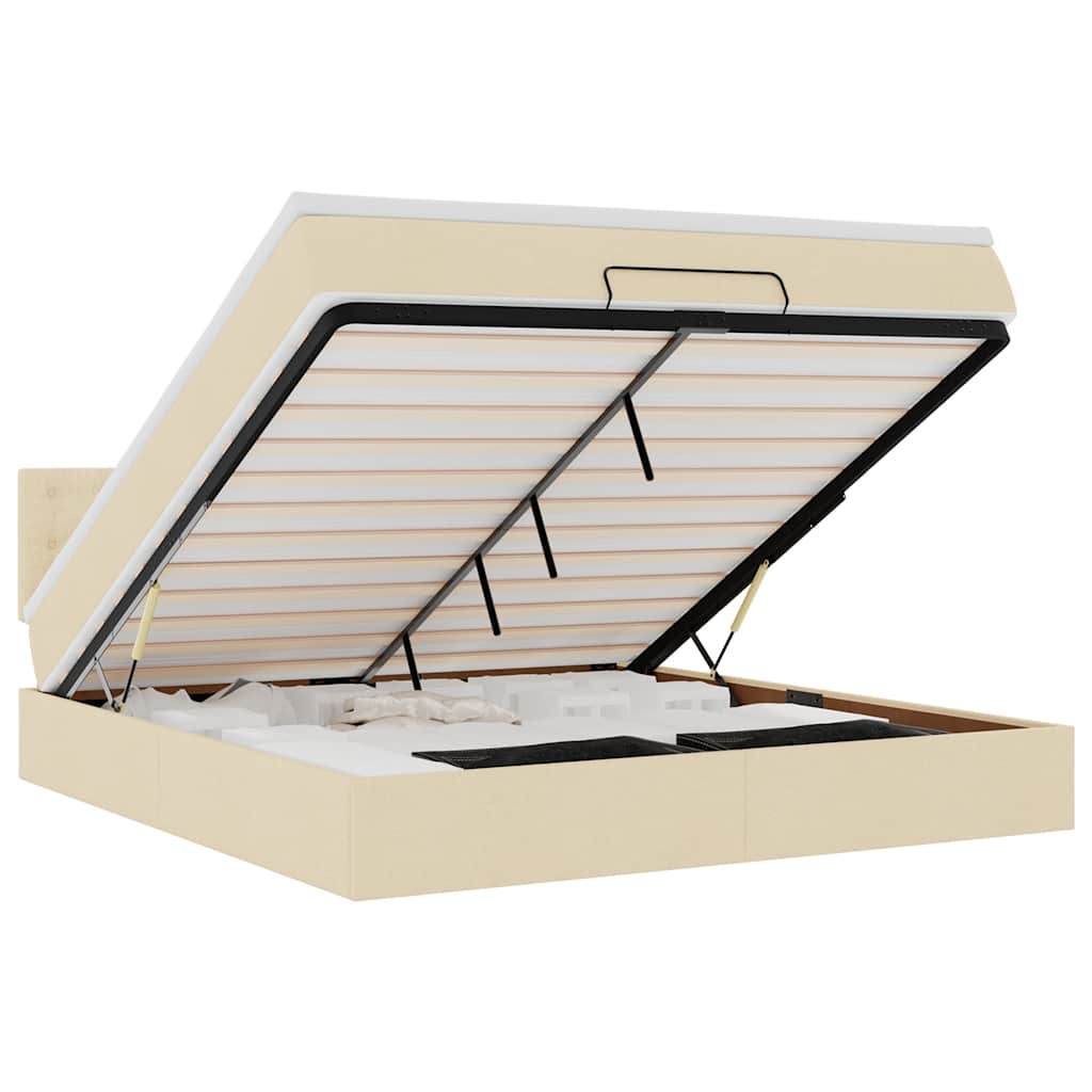 Cadre de lit ottoman avec matelas crème 180x200 cm tissu - XIOS