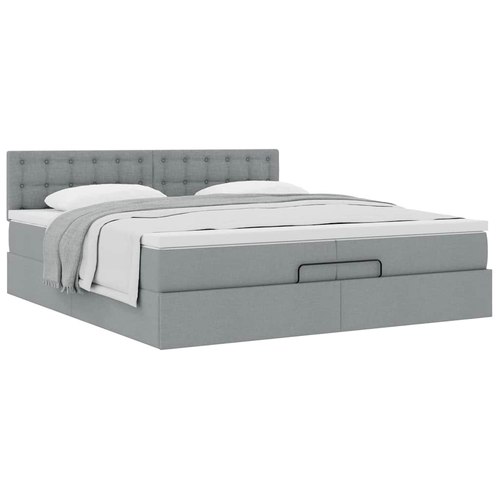 Cadre de lit ottoman avec matelas gris clair 200x200 cm tissu - XIOS
