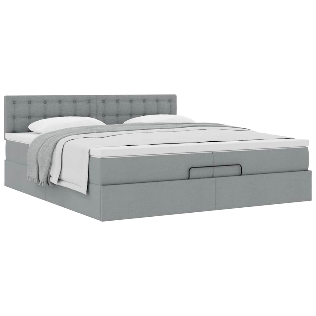 Cadre de lit ottoman avec matelas gris clair 200x200 cm tissu - XIOS