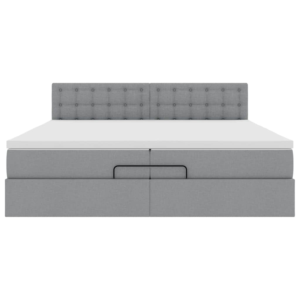 Cadre de lit ottoman avec matelas gris clair 200x200 cm tissu - XIOS