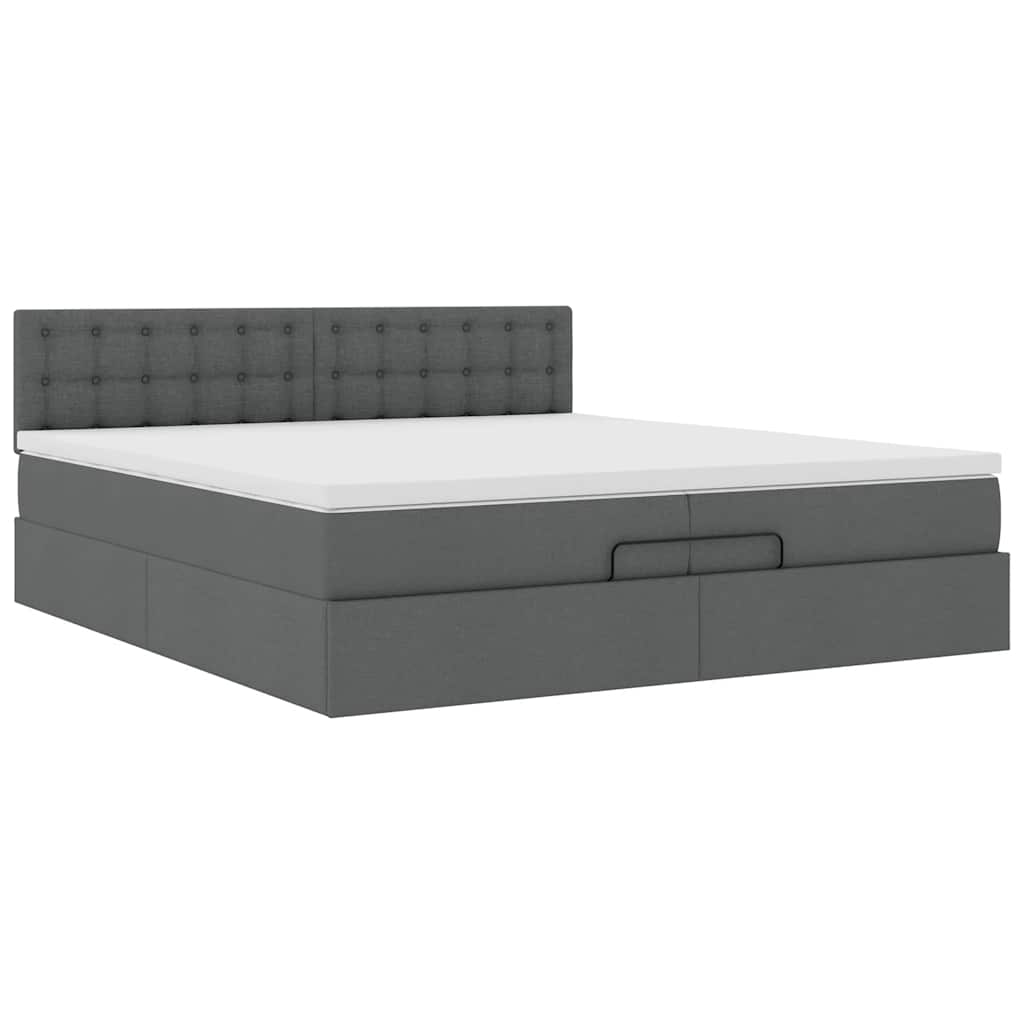 Cadre de lit ottoman avec matelas gris foncé 200x200 cm tissu - XIOS