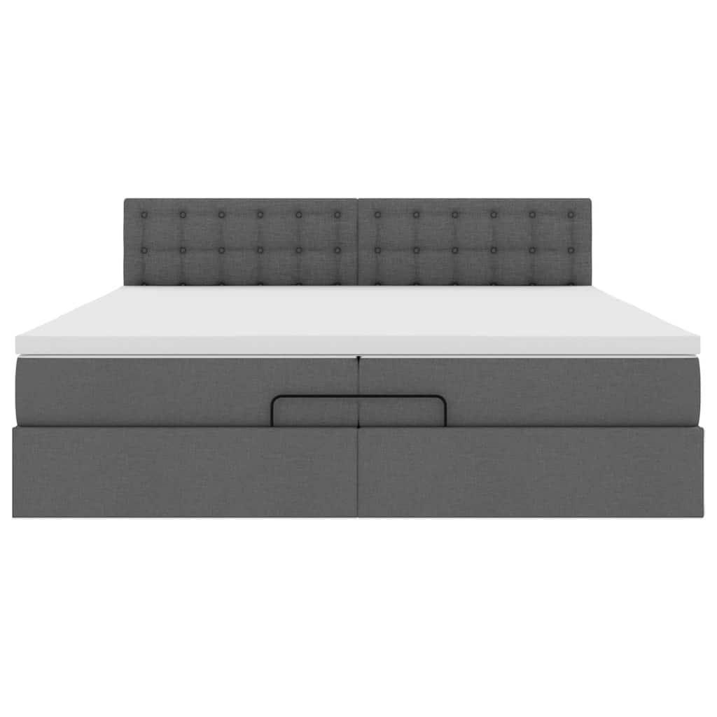 Cadre de lit ottoman avec matelas gris foncé 200x200 cm tissu - XIOS